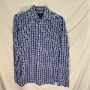 Hugo Boss 16 1/2 36-37 slim fit 100% cotton blue check dress shirt.